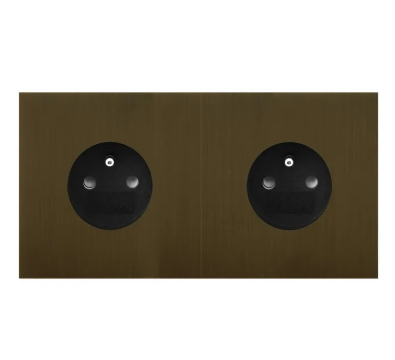 Prise*6ixtes Prise, Allure, Double horizontal, Bronze, Prise-2P+T x2, Noir, L16cm, H8cm -