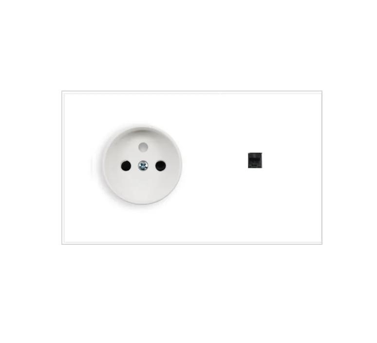 Prise*Font Barcelona Prise, Bridge, Double horizontal, Blanc mat, Prise-PC x1 et Prise-RJ45 x1, Blanc, L16,1cm, H9cm -