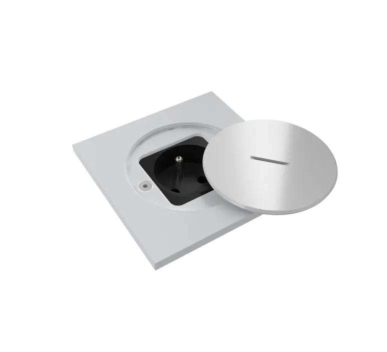 Prise*Modelec Prise, Bubox Classic, Simple, Inox blanc sablé, Prise de sol 2P+T x1, L10cm, H10cm -