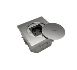 Prise, Bubox Classic, Simple, Inox brossé, Prise de sol Schuko x1, L10cm, H10cm - Modelec