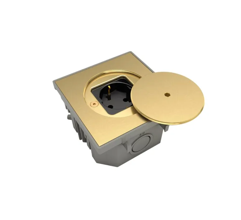 Prise*Modelec Prise, Bubox Classic, Simple, Laiton brut brossé, Prise de sol Schuko x1, L10cm, H10cm -