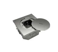 Prise, Bubox Line, Simple, Inox brossé, Prise de sol x1, L11,5cm, H11,5cm - Modelec