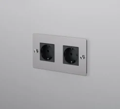 Prise, Buster, Double horizontal, Acier, Prise-Schuko x2, L15cm, H9cm - Buster & Punch