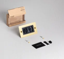 Prise, Buster, Double horizontal, Laiton, Prise-Schuko, x2, L15cm, H9cm - Buster & Punch