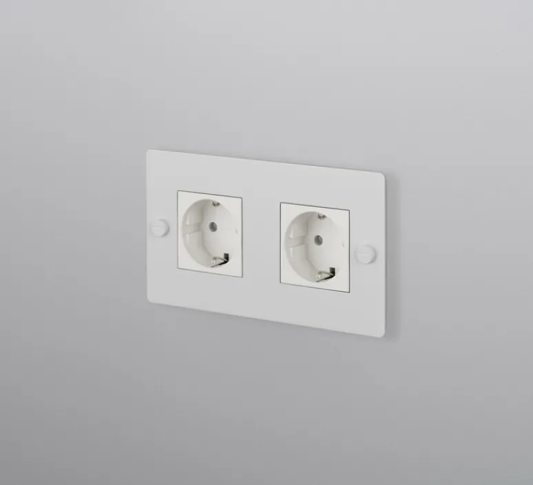 Prise*Buster & Punch Prise, Buster, Double horizontal, Blanc, Prise-Schuko x2, L15cm, H9cm -