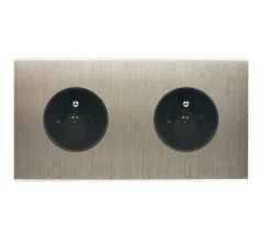 Prise*Modelec Prise, Confidence, Double horizontal, Acier brossé, Prise-PC x2, H16cm, L8cm -
