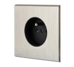 Prise, Confidence, Simple, Acier brossé, Prise PC x1, Noir, L8cm, H8cm - Modelec