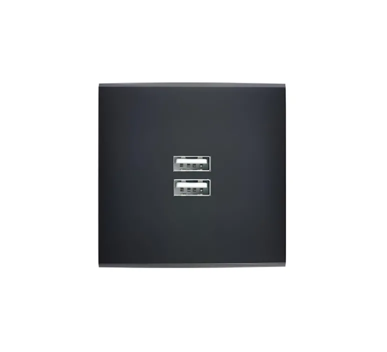 Prise*Modelec Prise, Confidence, Simple, Noir mat, Prise USB A x2, L8cm, H8cm -