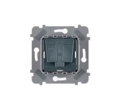 Prise, Confidence, Simple, Nickel satiné, Prise-2P+T x1, Noir, L8cm, H8cm - Modelec