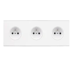 Prise, Confidence, Triple horizontal, Blanc, Prise-2P+T x3, Blanc, L22,2cm, H8cm - Modelec