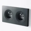 Prise, DOM, Double horizontal, Noir mat, Prise-PC x2, L14,2cm, H7,1cm - Fontini