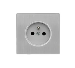 Prise, DOM, Simple, Aluminium brossé, Prise-PC x1, L8,6cm, H8,6cm - Fontini