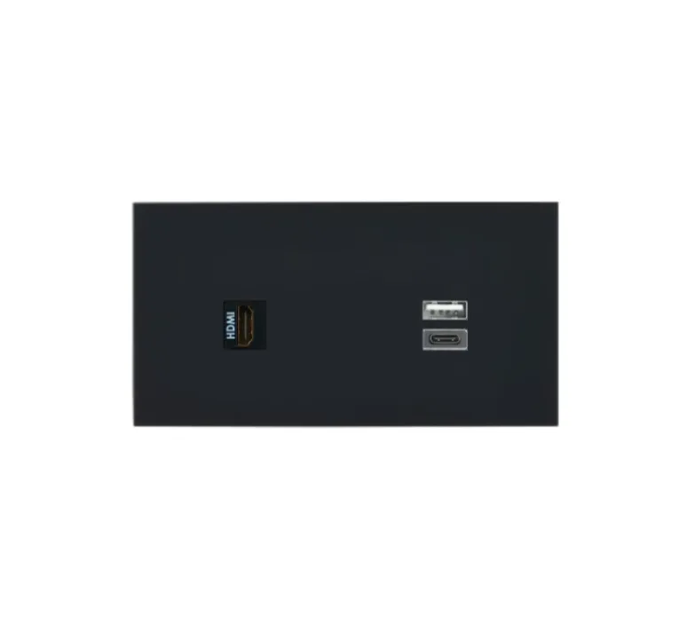 Prise*Modelec Prise, Désir, Double horizontal, Noir mat, Prise-HDMI x1, Prise-USB A/C x1, L15,1cm, H8cm -