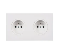 Prise*Modelec Prise, Désir, Double horizontal, Blanc soft touch, Prise-PC, x2, L15,2cm, H8cm -