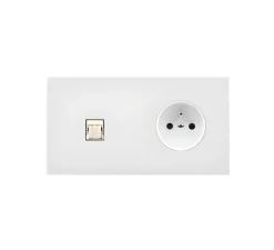 Prise*Modelec Prise, Désir, Double horizontal, Blanc mat, Prise RJ-45 x1 et Prise-PC x1, Blanc, L15,1cm, H8cm -