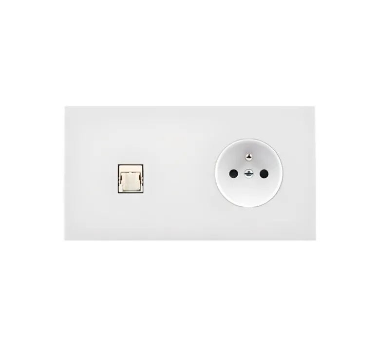 Prise*Modelec Prise, Désir, Double horizontal, Blanc mat, Prise RJ-45 x1 et Prise-PC x1, Blanc, L15,1cm, H8cm -
