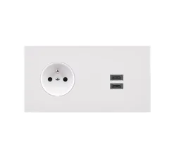 Prise*Modelec Prise, Désir, Double horizontal, Blanc mat, Prise-2P+T x1, Prise-USB C/C x2, L15,1cm, H8cm -