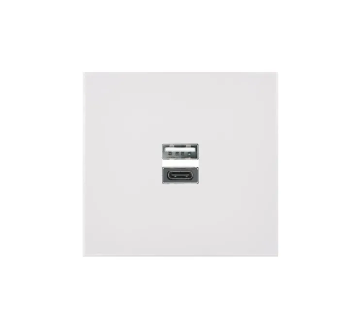 Prise, Désir, Simple, Blanc mat, Prise-USB A/C x1, L8cm, H8cm - Modelec