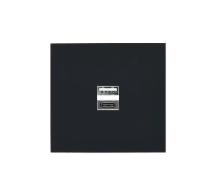 Prise, Désir, Simple, Noir mat, Prise-USB A/C x1, L8cm, H8cm - Modelec