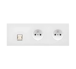 Prise*Modelec Prise, Désir, Triple horizontal, Blanc mat, Prise-RJ45 x1 et Prise-PC x2, L22,2cm, H8cm -
