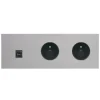 Prise, Désir, Triple horizontal, Aluminium mat, Prise-RJ45 Cat6A blindé noir x1, Prise-2P+T x2, L22,2cm, H8cm - Modelec