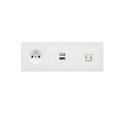 Prise*Modelec Prise, Désir, Triple horizontal, Blanc mat, Prise-PC x1, Prise-USB C x2, Prise-RJ45 x1, L22,2cm, H8cm -