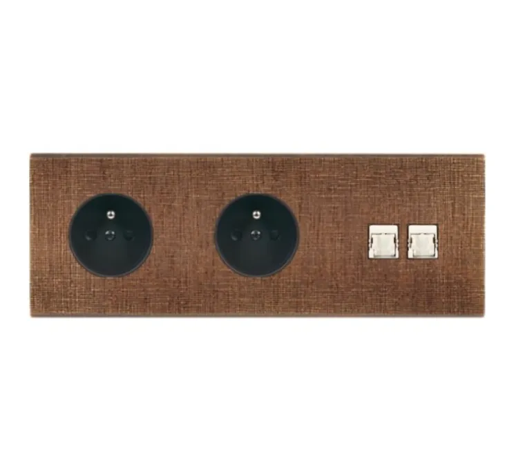 Prise, Fascination, Double horizontal, Coslan, Prise-2P+T x2, Prise-RJ45 x2, L22,2cm, H8cm - Modelec