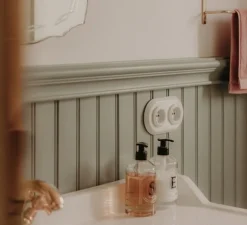 Prise ,Garby Colonial, Double horizontal, Porcelaine blanc, Prise-2P+T x2, Porcelaine blanc, L17,5cm, H10cm - Fontini