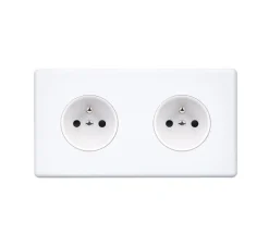 Prise*Modelec Prise, Hitera, Double horizontal, Blanc soft touch, Prise-2P+T x2, L15,1cm, H8,5cm -