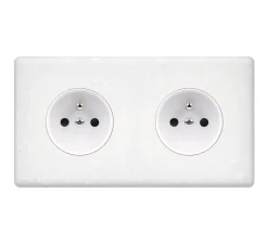 Prise*Modelec Prise, Hitera, Double horizontal, Blanc terrazzo, Prise-2P+T x2, L15,6cm, H8,5cm -