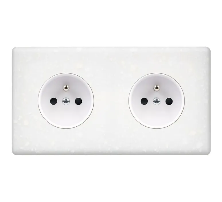 Prise*Modelec Prise, Hitera, Double horizontal, Blanc terrazzo, Prise-2P+T x2, L15,6cm, H8,5cm -