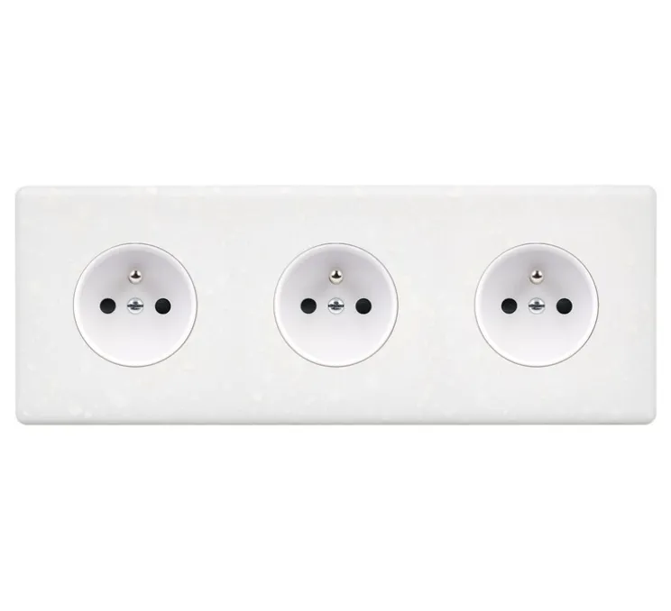 Prise, Hitera, Triple horizontal, Blanc terrazzo, Prise-2P+T x3, L22,7cm, H8,5cm - Modelec