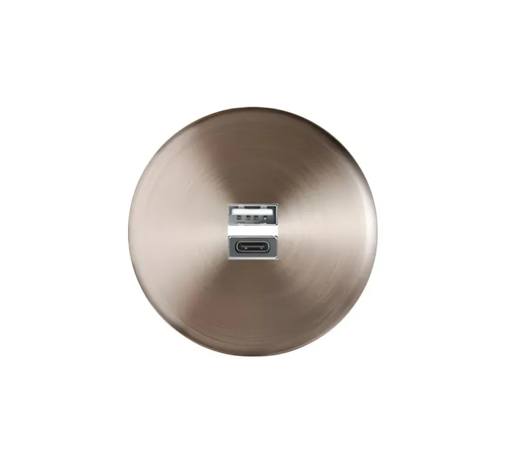 Prise, Iris Horizon, Simple, Nickel satiné, Prise-USB A/C x1, L8cm, H8cm - Modelec