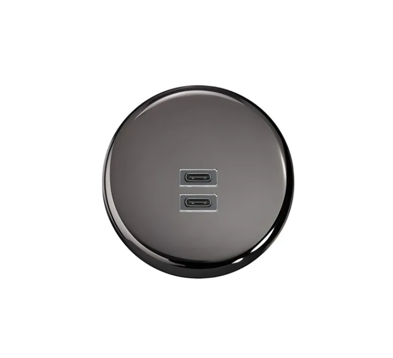 Prise*Modelec Prise, Iris Horizon, Simple, Nickel noir miroir, Prise-USB C x2, L8cm, H8cm -