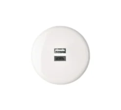 Prise*Modelec Prise, Iris, Simple, Porcelaine blanc, Prise-USB A/C x1, L8cm, H8cm -