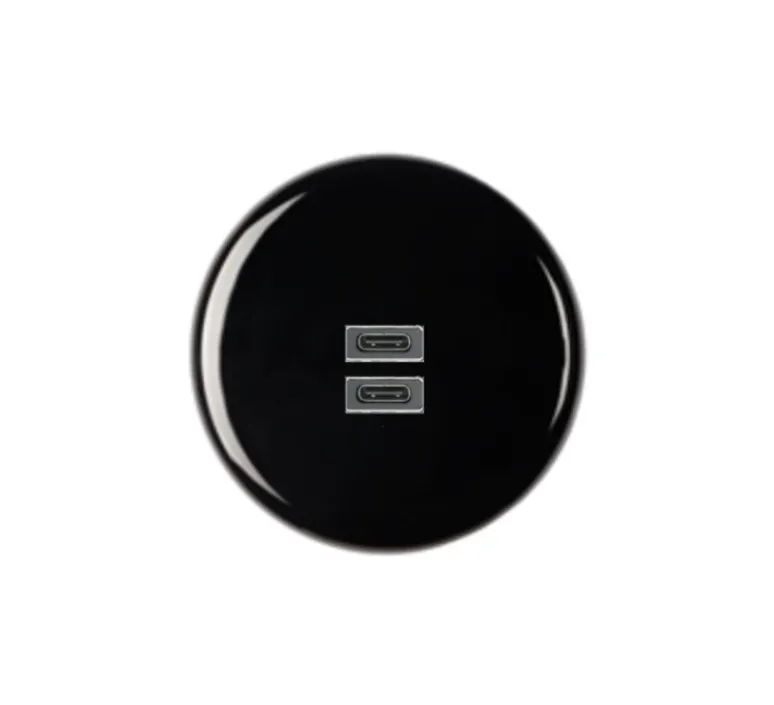 Prise*Modelec Prise, Iris, Simple, Porcelaine noir, Prise-USB C x2, L8cm, H8cm -