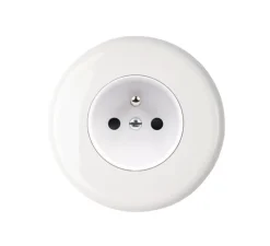 Prise, Iris, Simple, Porcelaine blanc, Prise-2P+T x1, L8cm, H8cm - Modelec