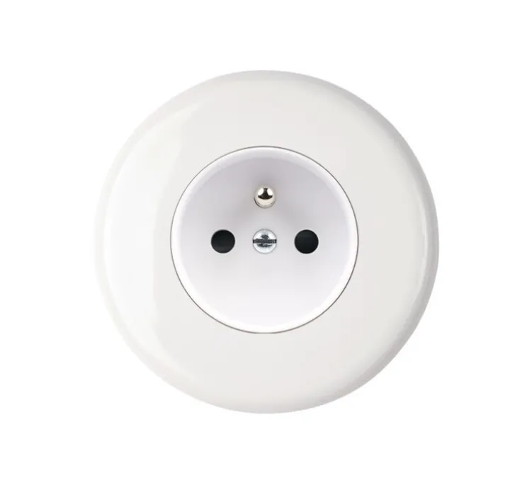 Prise, Iris, Simple, Porcelaine blanc, Prise-2P+T x1, L8cm, H8cm - Modelec