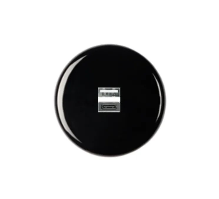 Prise, Iris, Simple, Porcelaine noir, Prise-USB A/C x1, L8cm, H8cm - Modelec