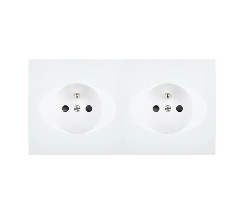 Prise*Modelec Prise, Karo, Double horizontal, Blanc satin, Prise-PC x2, L15,1cm, H8cm -