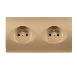 Prise, Karo, Double horizontal, Doré satin, Prise-2P+T x2, L15,1cm, H8cm - Modelec