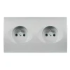 Prise*Modelec Prise, Karo, Double horizontal, Aluminium satin, Prise-2P+T x2, L15,1cm, H8cm -