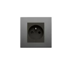 Prise*Vimar Prise ,Linea, Simple, Métal inox satiné, Prise PC x1, Noir, L9,9cm, H10,1cm -