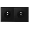 Prise, LS 990, Double horizontal, Noir mat, Prise-2P+T x2, L15,2cm, H8cm - Jung