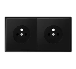 Prise, LS 990, Double horizontal, Noir mat, Prise-2P+T x2, L15,2cm, H8cm - Jung