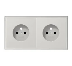 Prise*Jung Prise, LS 990, Double horizontal, Gris clair, Prise-2P+T x2, L15,2cm, H8,1cm -