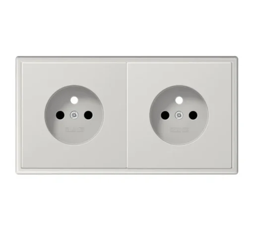 Prise*Jung Prise, LS 990, Double horizontal, Gris clair, Prise-2P+T x2, L15,2cm, H8,1cm -