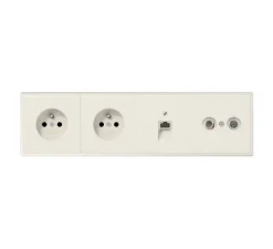 Prise, LS 990, Quadruple horizontal, Ivoire, Prise-2P+T x2, Prise-RJ45 x1, Prise TV-FM-SAT x1, L29,4cm, H8,1cm - Jung