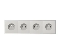 Prise*Jung Prise, LS 990, Quadruple horizontal, Gris clair, Prise-2P+T x4, L29,4cm, H8,1cm -