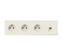 Prise*Jung Prise, LS 990, Quadruple horizontal, Ivoire, Prise-2P+T x3, Prise-RJ45 x1, L29,4cm, H8,1cm -